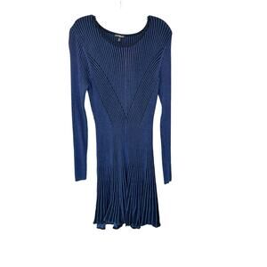 Express‎ Blue Black Striped Long Sleeve Stretch Knit Sweater Dress Size Large